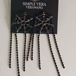 Sparkly spiderweb and strand dangly earrings